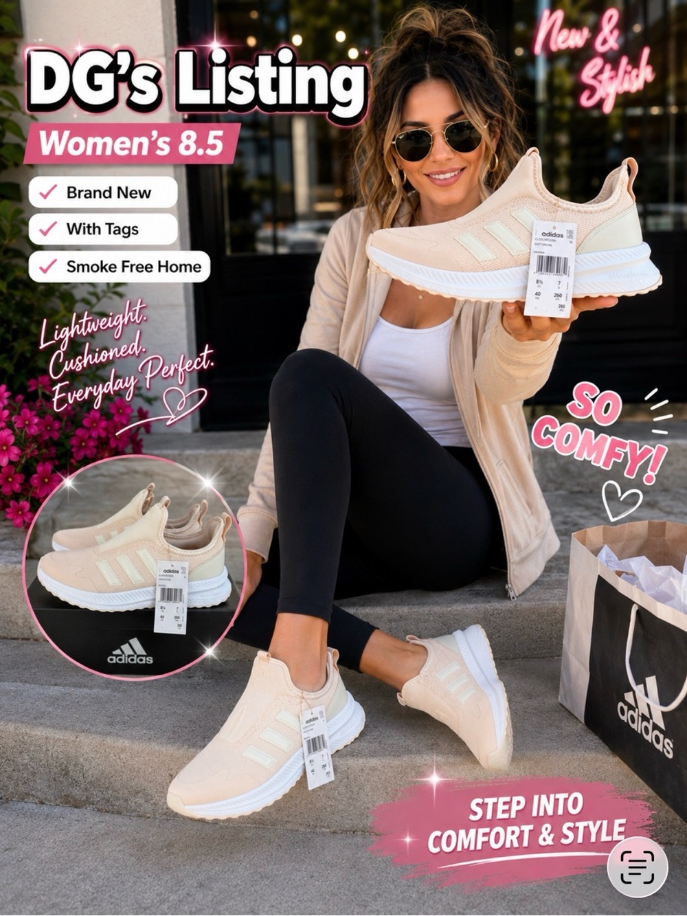 adidas Women's baby pink Beige Slip-On Athletic Sneakers